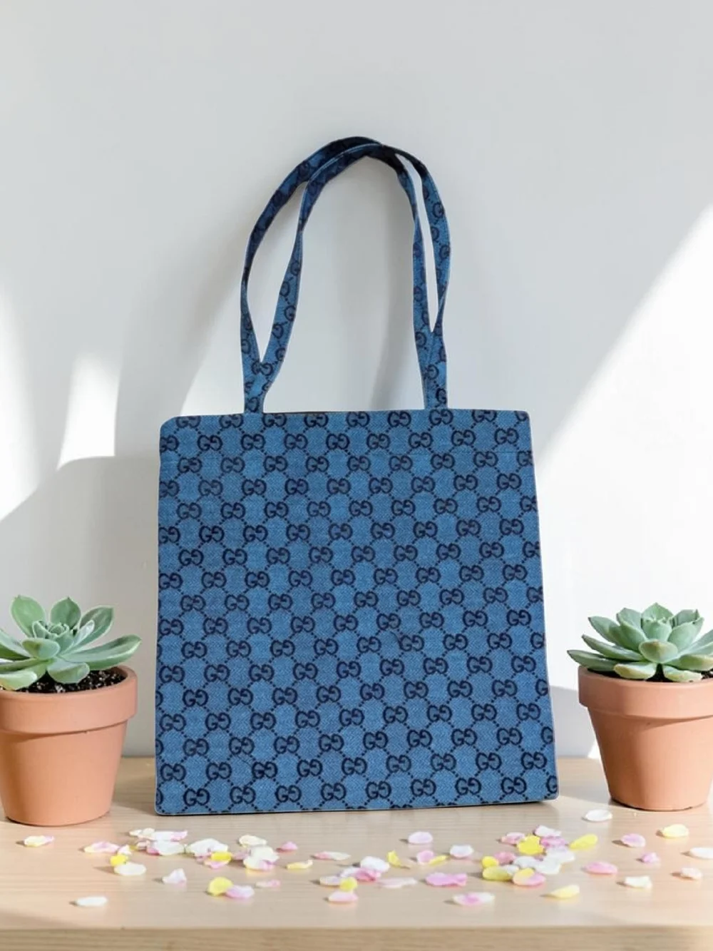 🔥LOW START🔥 Blue GG Canvas Tote with Pineapple Patch - Picture 2 of 6
